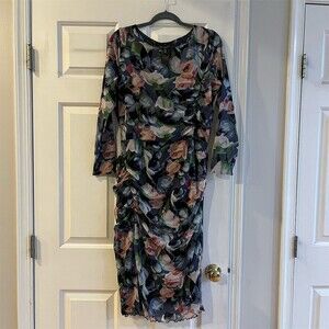 White House Black Market Dress Womens Size L Floral Reversible Midi Sheath
